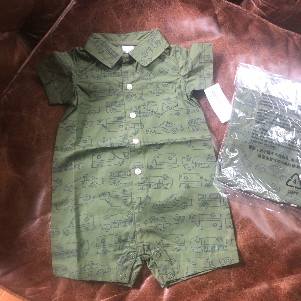 Carter baby boy snap on romper police car truck
